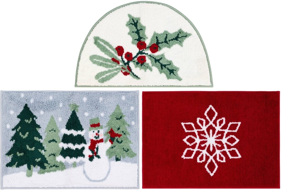 three holdiay themed bathroom accent rugs