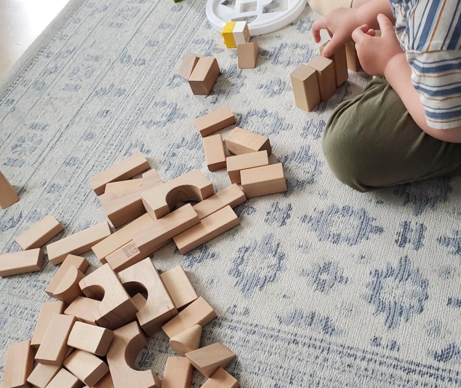 baby building with wood blocks
