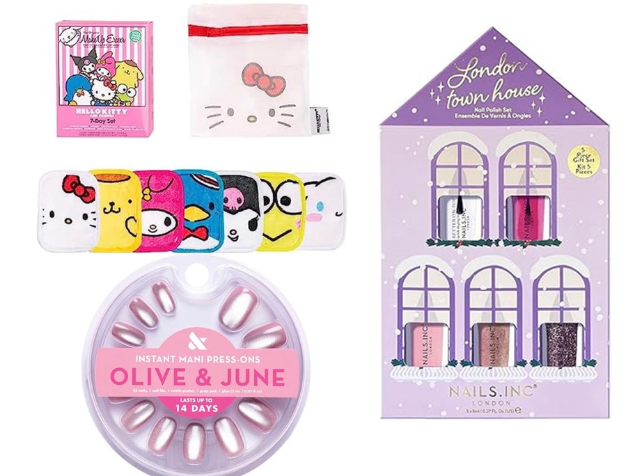 makeup eraser hello kitty set, and two nail kits 