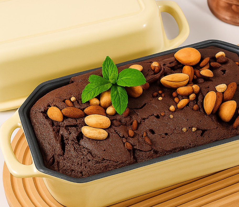 cast iron loaf pan filled with brownies