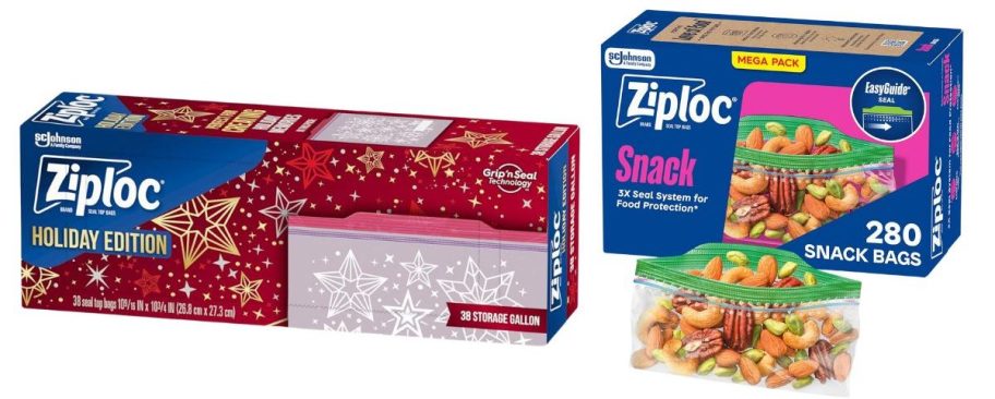 two ziploc storage bag boxes