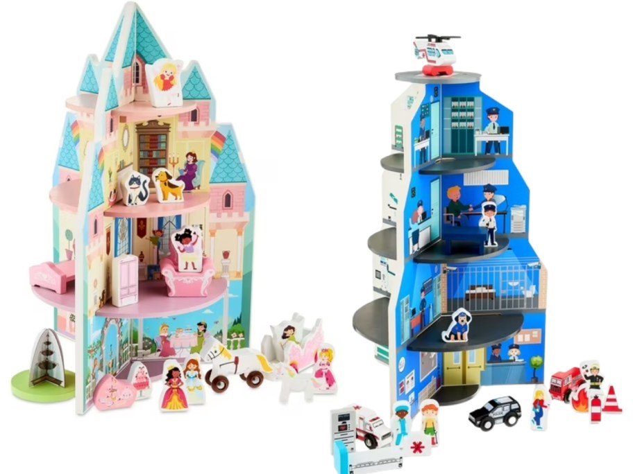 a wooden princess castle play set and a wooden emergency play set