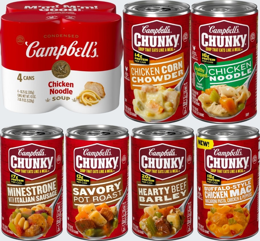 10 cans of soup in assorted flavors