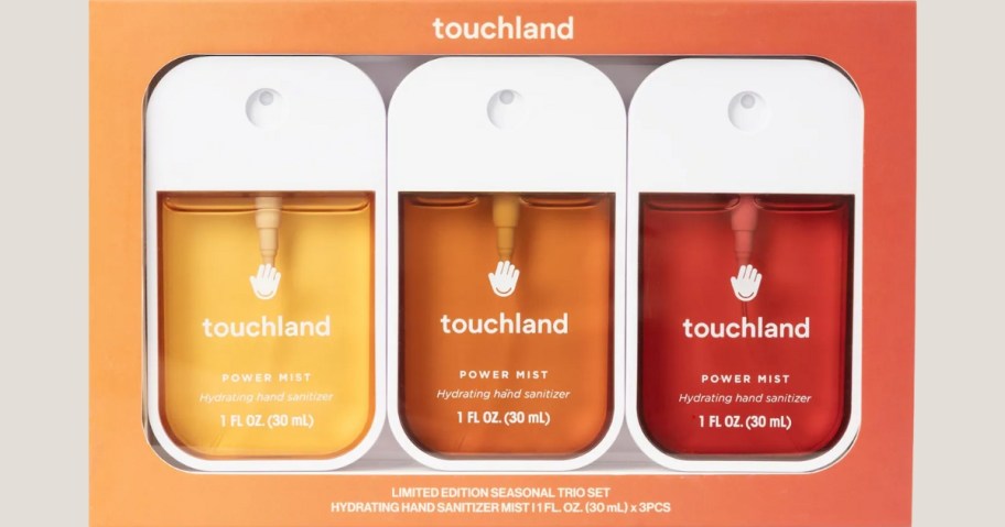 a set of Touchland hand sanitizers
