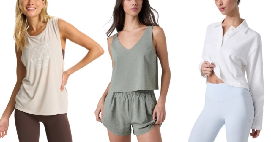 2 women wearing tank tops and a woman wearing a polo shirt