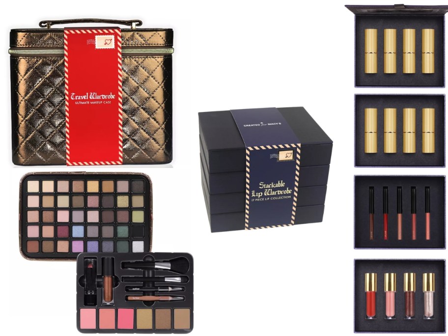 a makeup set with travel case and a lipstick set showing the box it comes in