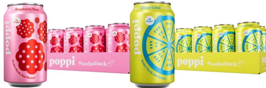 2 cases of Poppi Soda cans