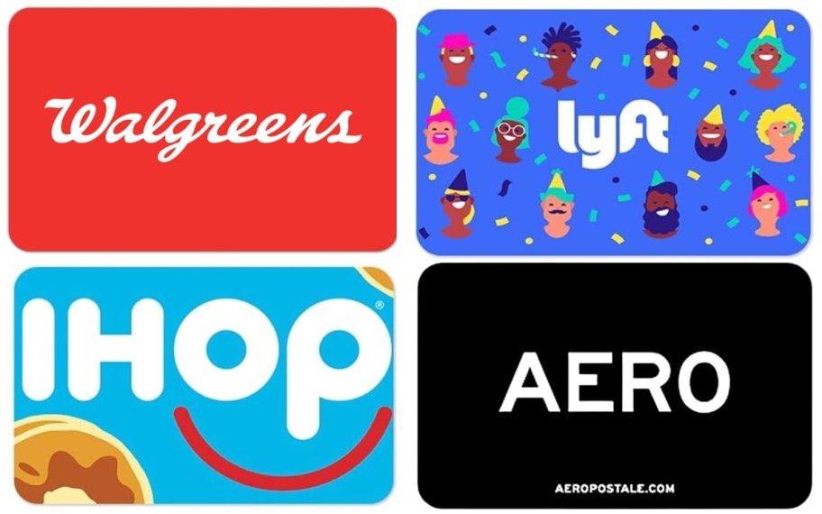 Walgreens, lyft, IHOP, and Aeropostale gift cards