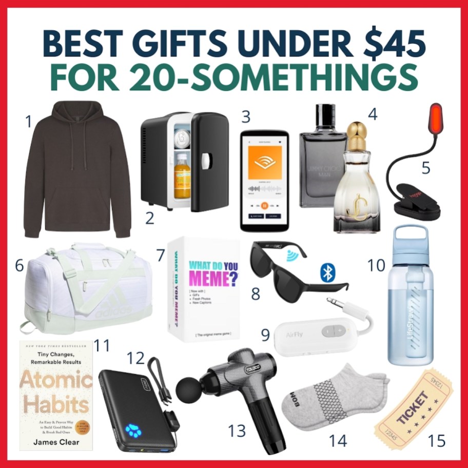 collage of gift ideas for 20 somethings