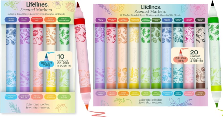 a 5 pack and 10 pack Lifelines Scented Double-Sided Markers