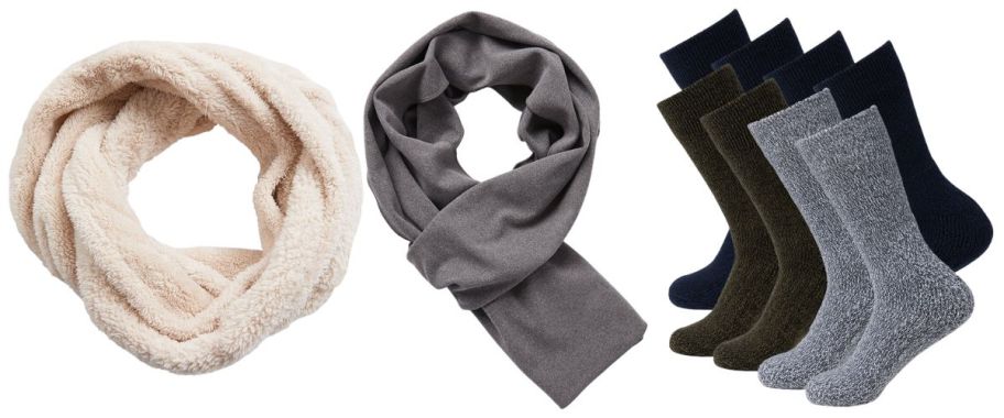 2 scarves and 4 pairs of socks