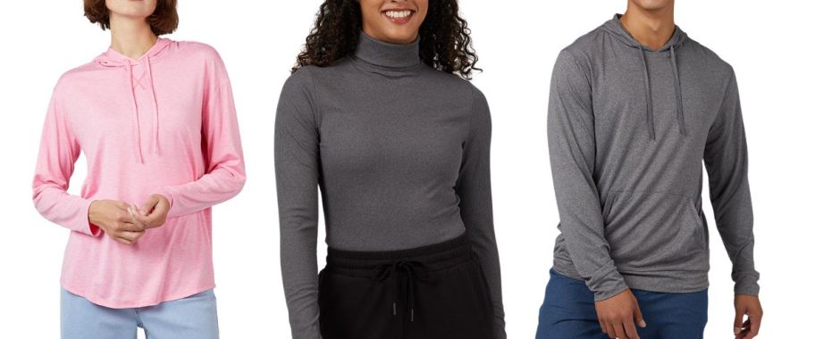 2 women and a man wearing long sleeved shirts