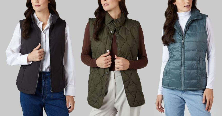 3 women wearing vests