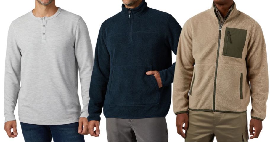 three men wearing 32 degrees tops and a jacket