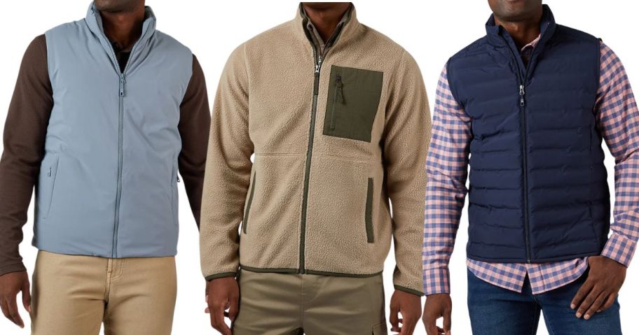 three men wearing 32 degrees vests and jacket