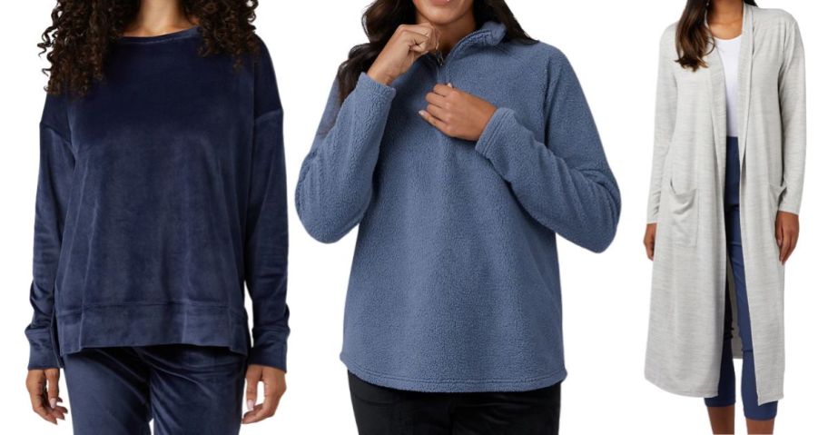 two women wearing 32 degrees tops and another woman wearing a wrap