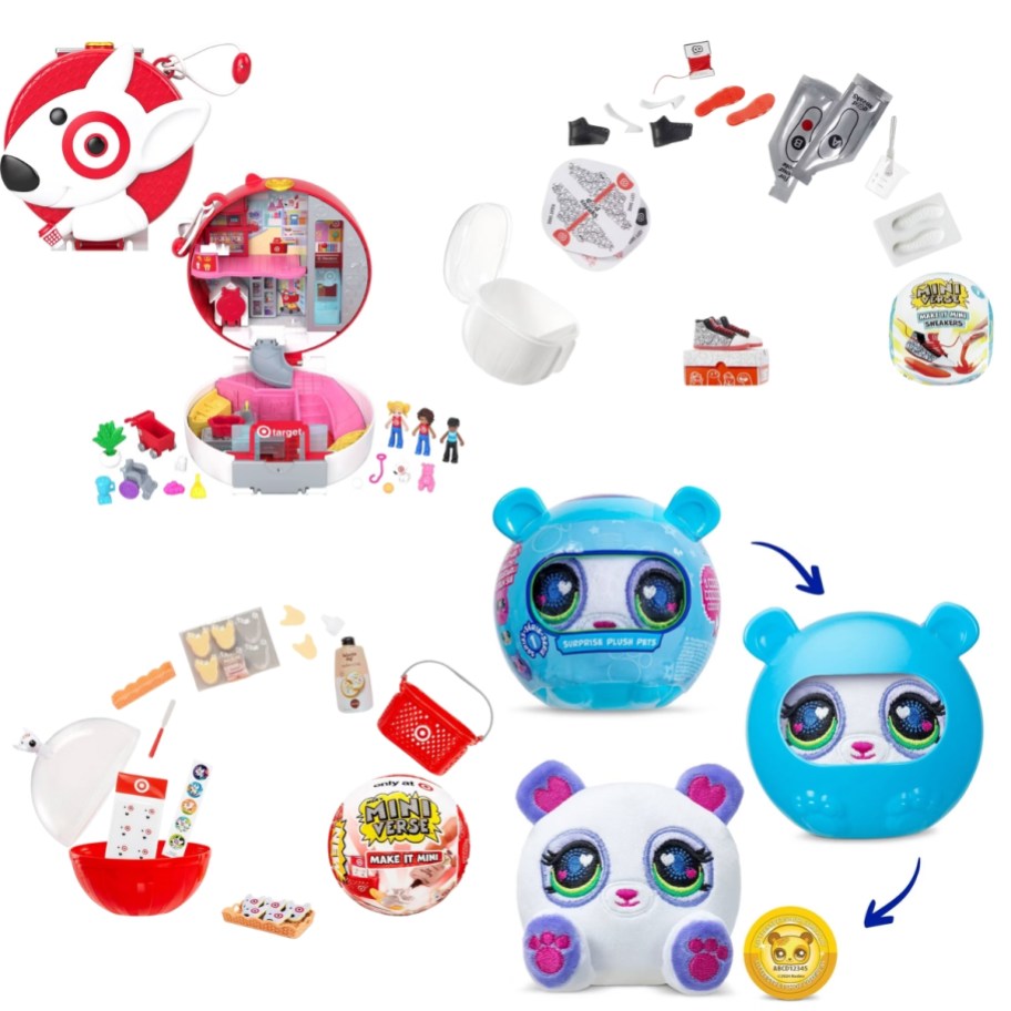 Polly Pocket Target Bullseye set, MGA Miniverse Sneakers Set, MGA Miniverse Target Food Set, Littlest Pet Shops Surprise set