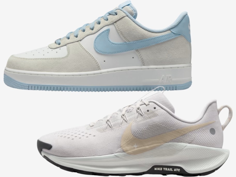 a men's Nike Air Force 1 shoe and Nike Pegasus running shoe