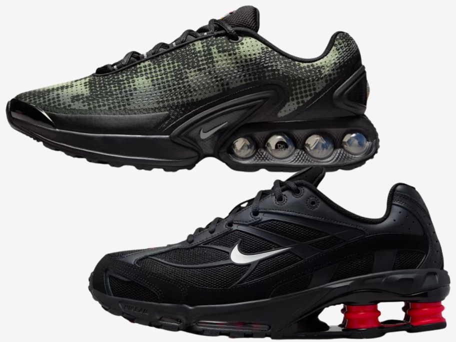a man's Nike Air Max shoe and Nike Shox shoe