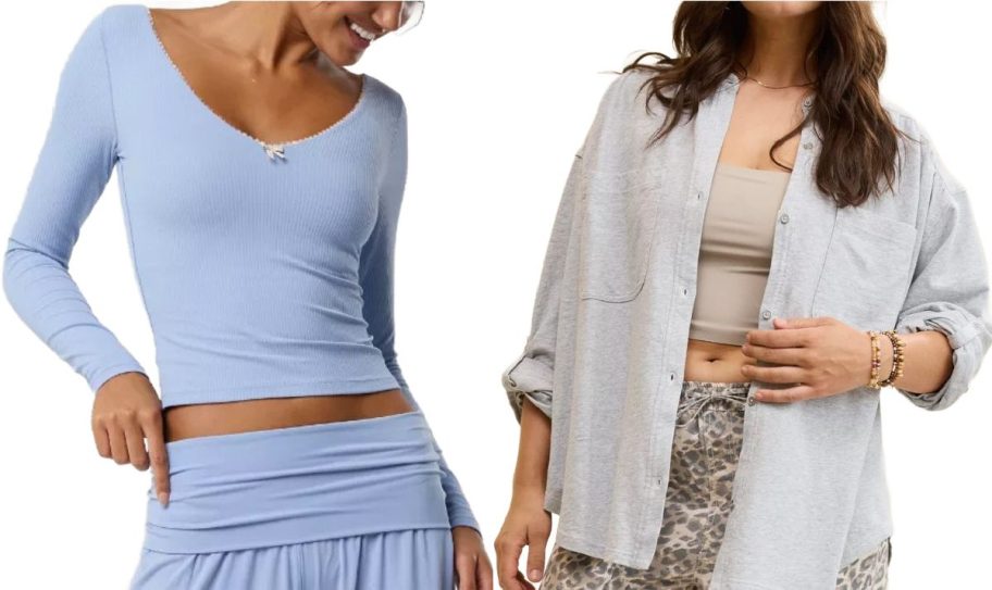 Stock images of two women wearing Aerie tops