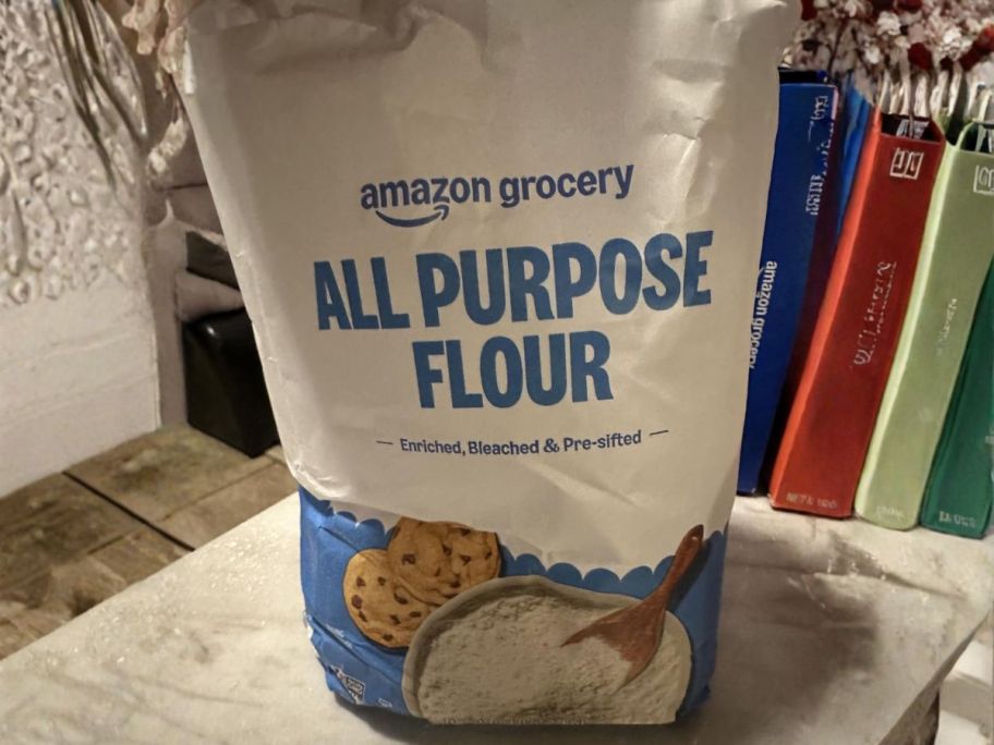Amazon Grocery All Purpose Flour 2lb Bag on counter