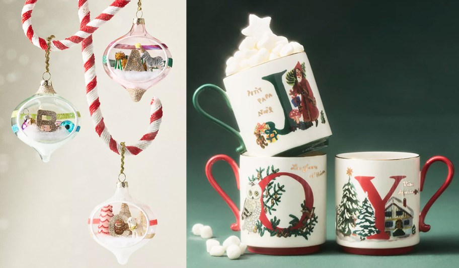 monogrammed ornaments and mugs