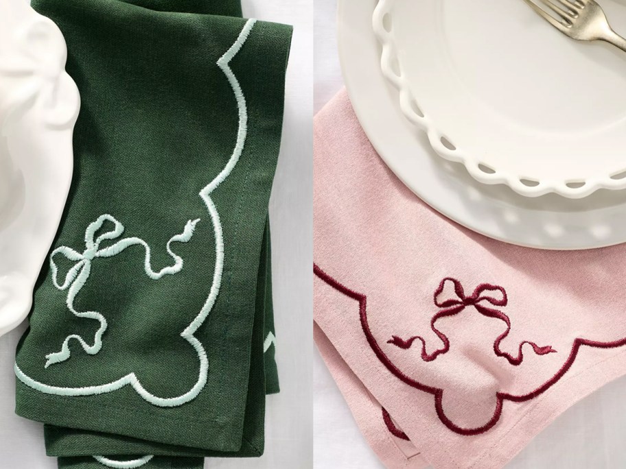 Anthropologie Benedita Bow Cotton Embroidered Napkins 4-Pack
