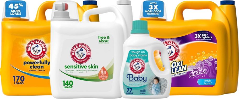 4 bottles of various Arm & Hammer Liquid Detergent