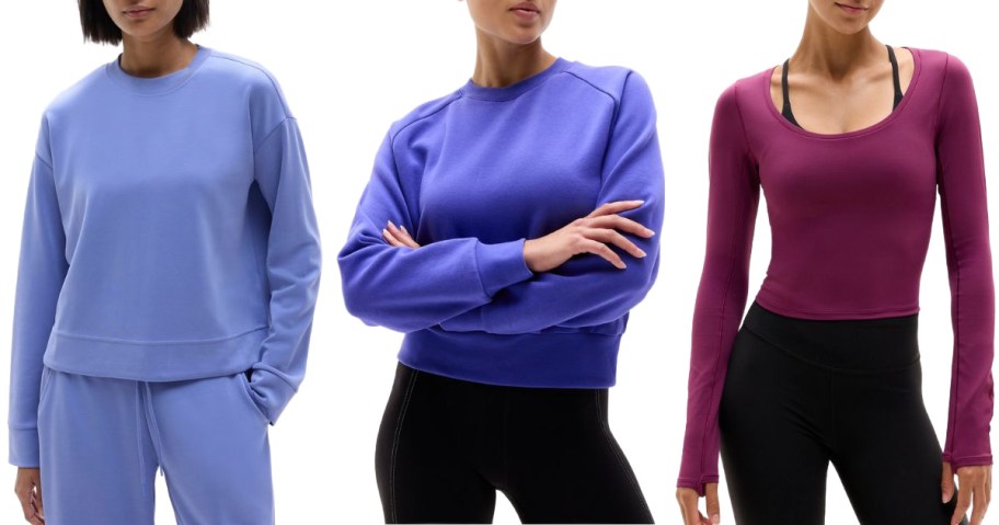 3 women wearing Athleta tops