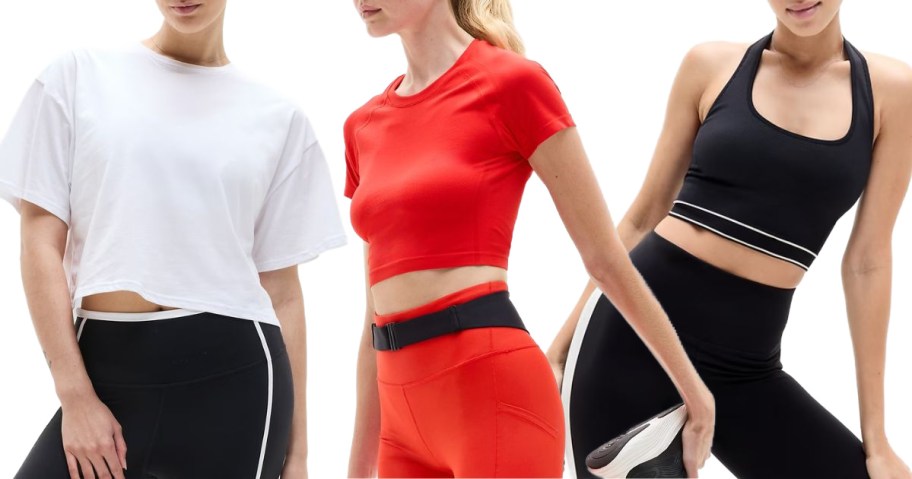 Stock images of 3 women wearing Athleta tops