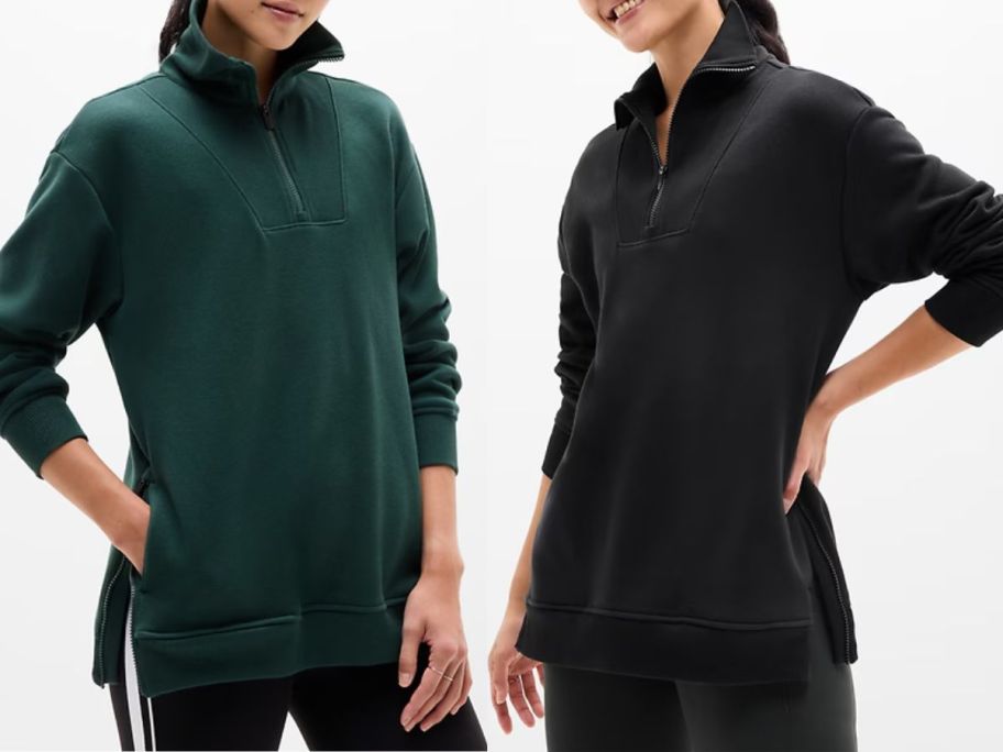 Stock images of two women wearing Athleta pullovers
