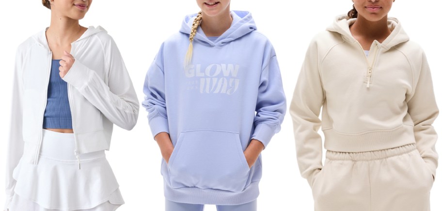 Athleta Girl Serve UPF Jacket, All Day Oversized Hoodie, All Day Half Zip Hoodie