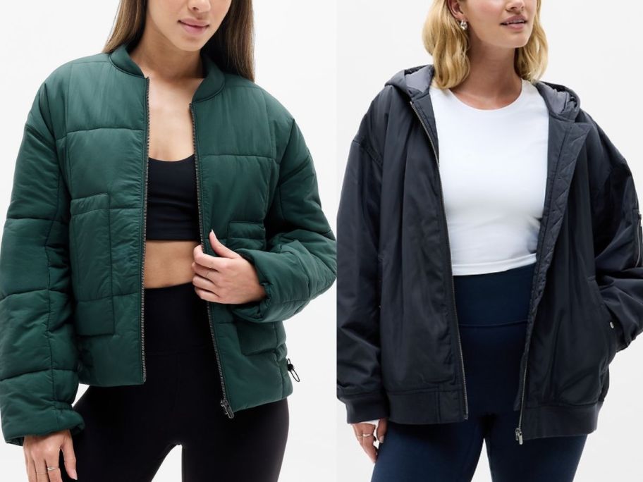 two different Athleta jackets in green adn black 