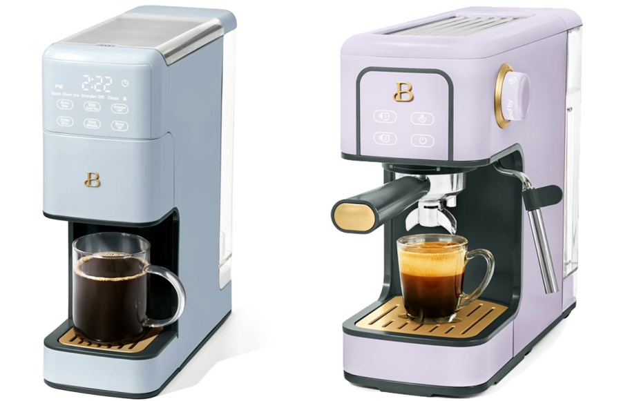 light blue and purple coffee makers