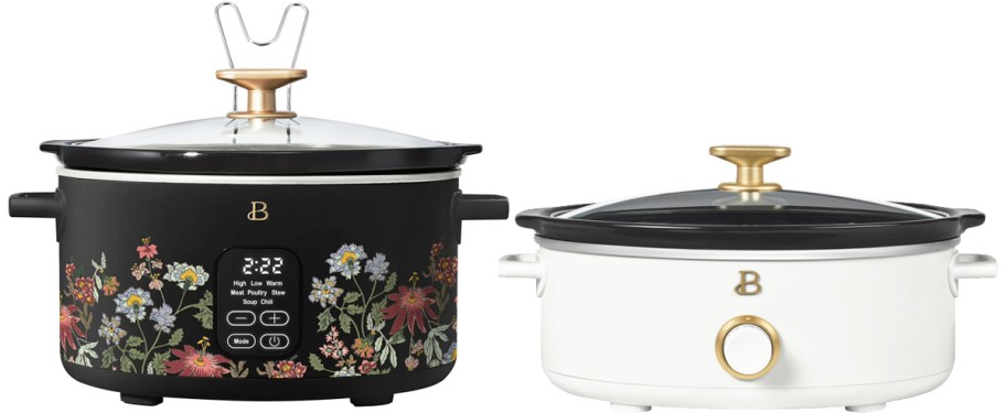 black floral print and white slow cookers