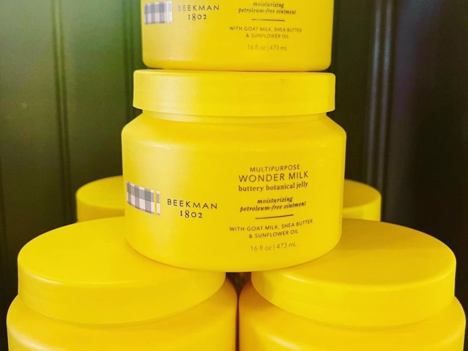 Beekman 1802 Wonder Milk Buttery Botanical Jellies stacked in store