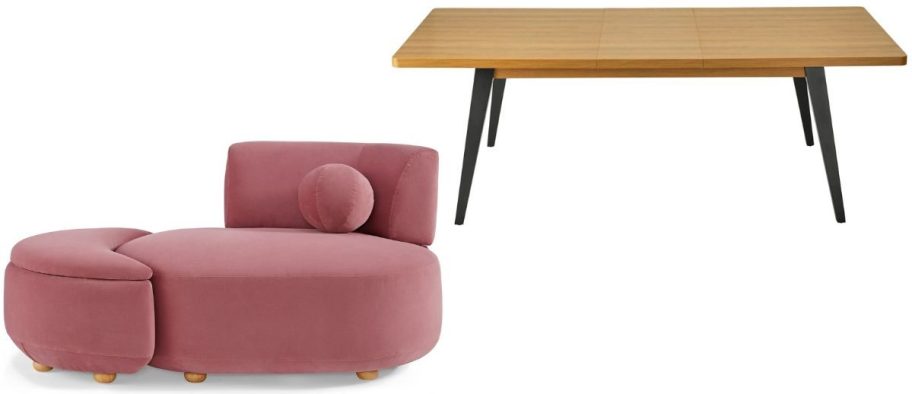 Stock images of a BHG chaise lounge chair and dining table