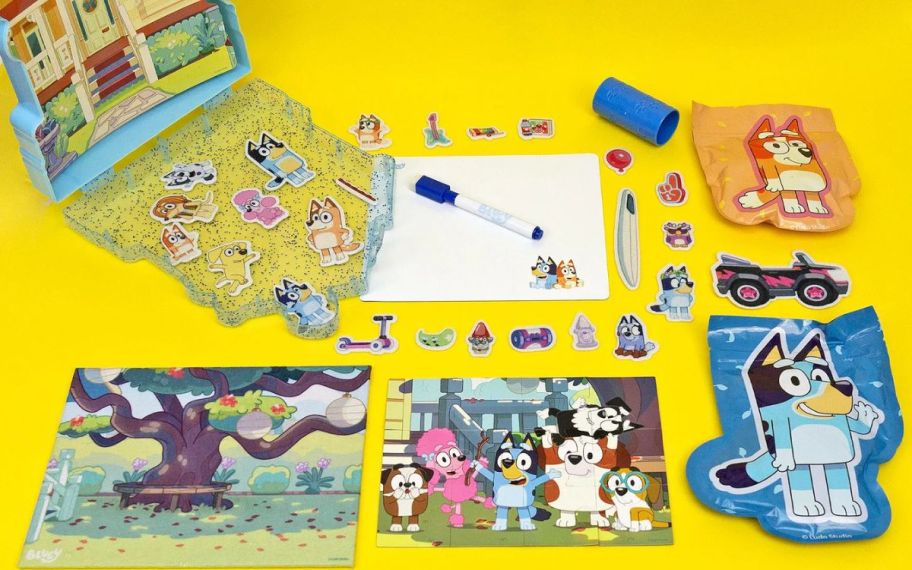 Bluey toy set on display