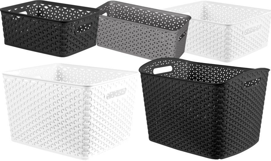 5 black, white, and grey Brightroom Y-Weave Baskets