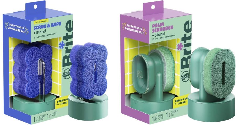 Brite by Scotch-Brite Scrub & Wipe w/ Drain + Dry Stand and Palm Scrubber with Drain + Dry Stand