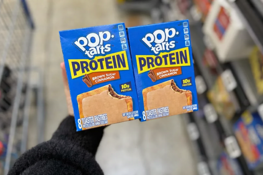 two boxes of brown sugar cinnamon protein pop-tarts in store