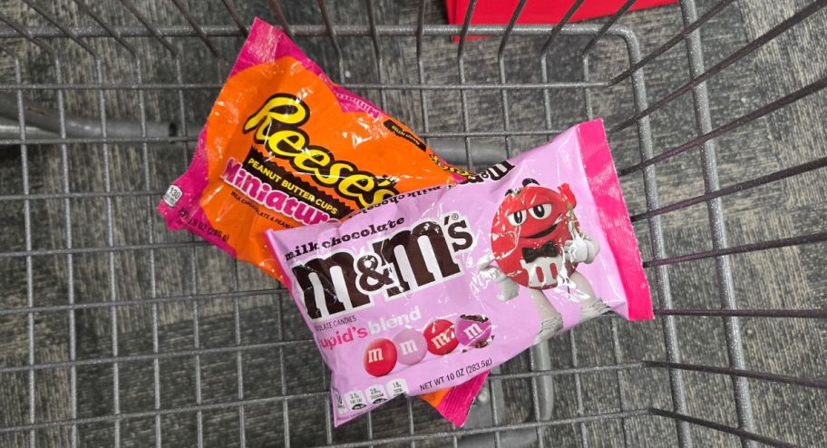 CVS valentine's day candy bags inside of shopping cart