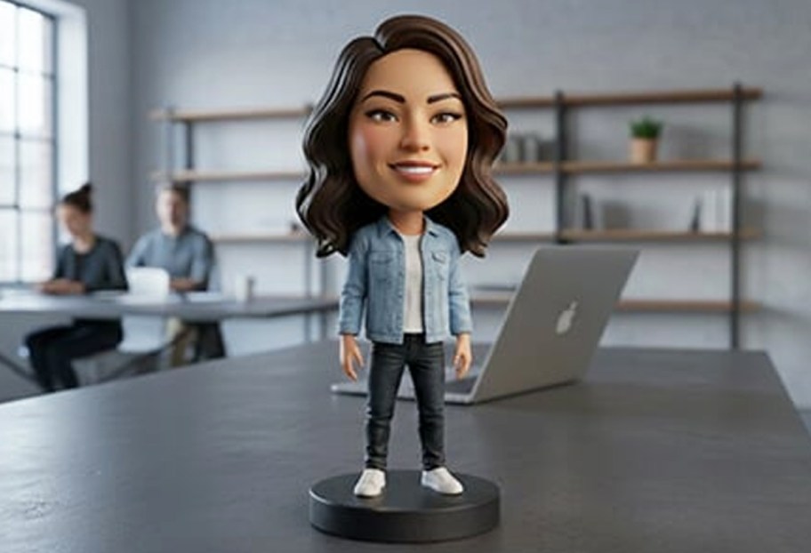bobblehead figure on a table in an office