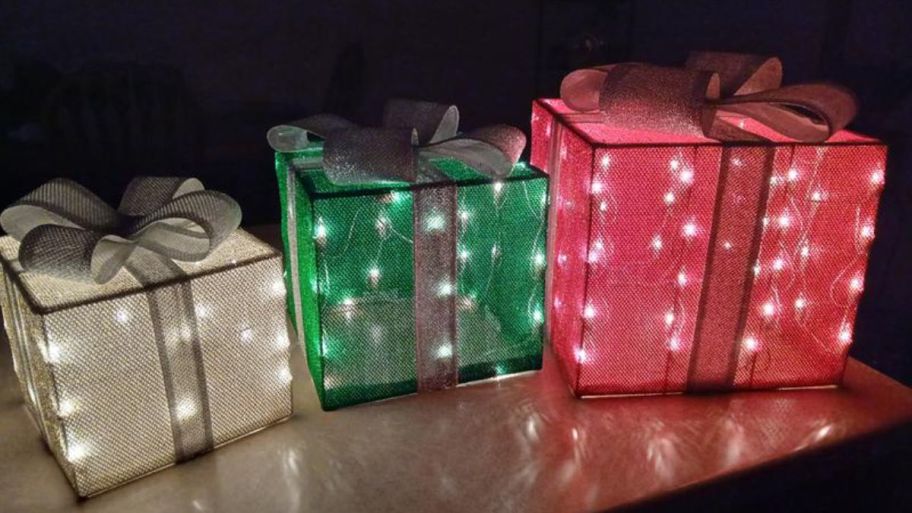 Christmas gift boxes on top of the table