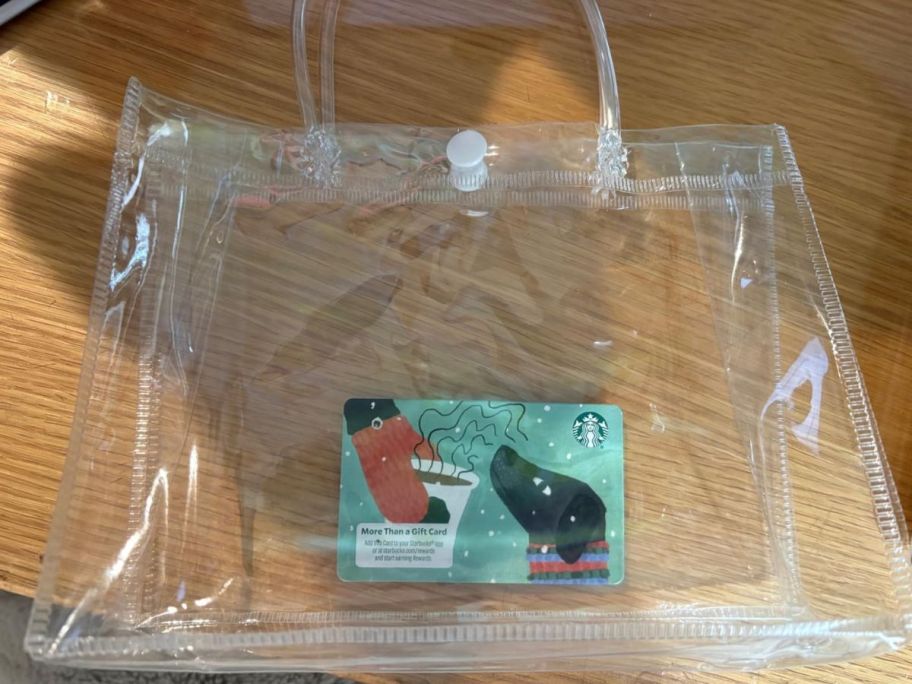 clear gift bag on top of a table 