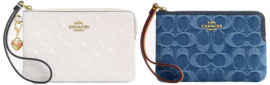 white and denim coach wristlets