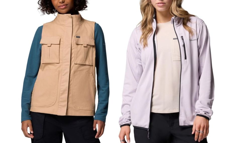 stock image of two different columbia items a vest and a jacket