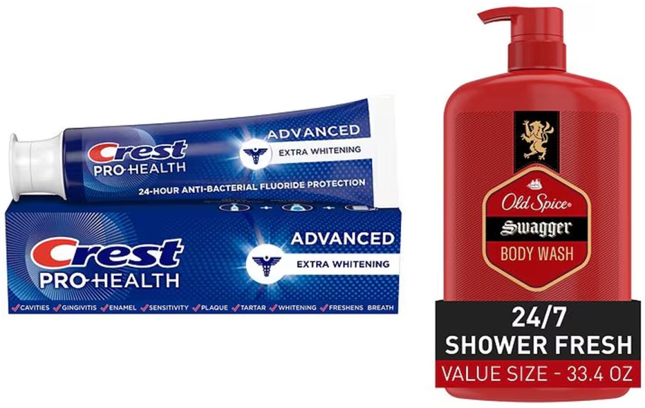 Crest Dental Care items, Old Spice Body Washes