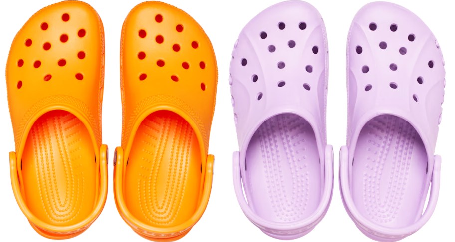 orange and purple crocs clogs