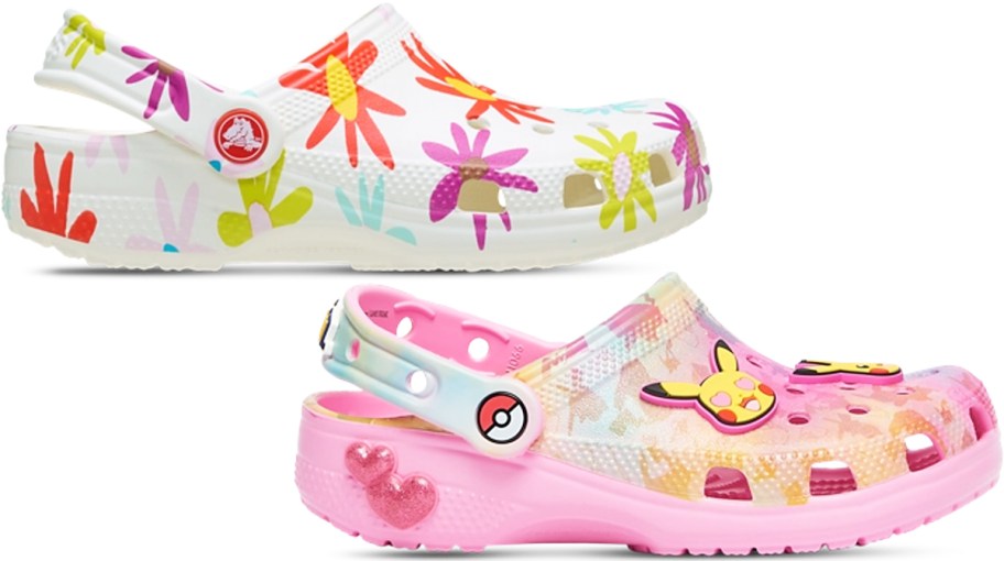 flower and pokemon print crocs clogs